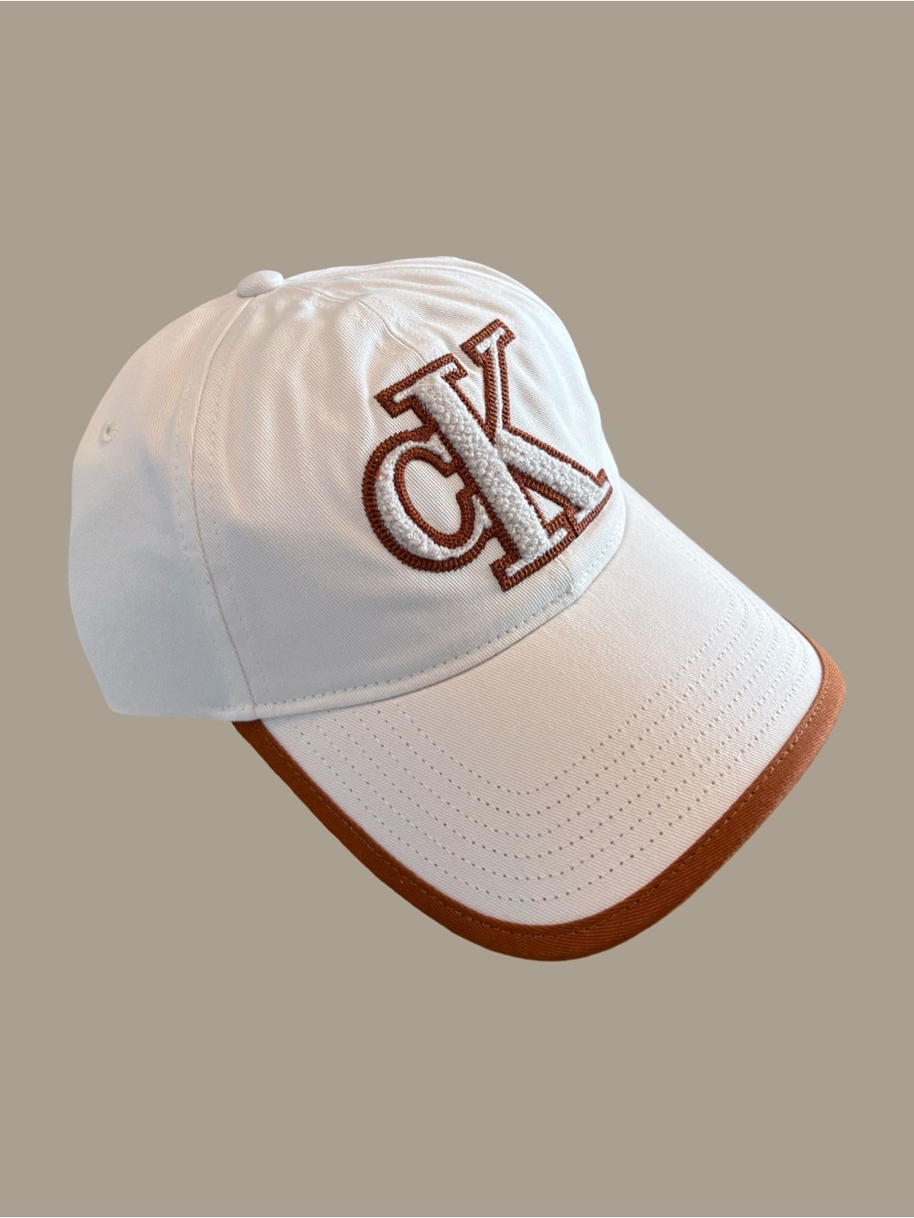 NWT Calvin Klein CK Monogram Baseball Cap White Brown Adjustable Hat